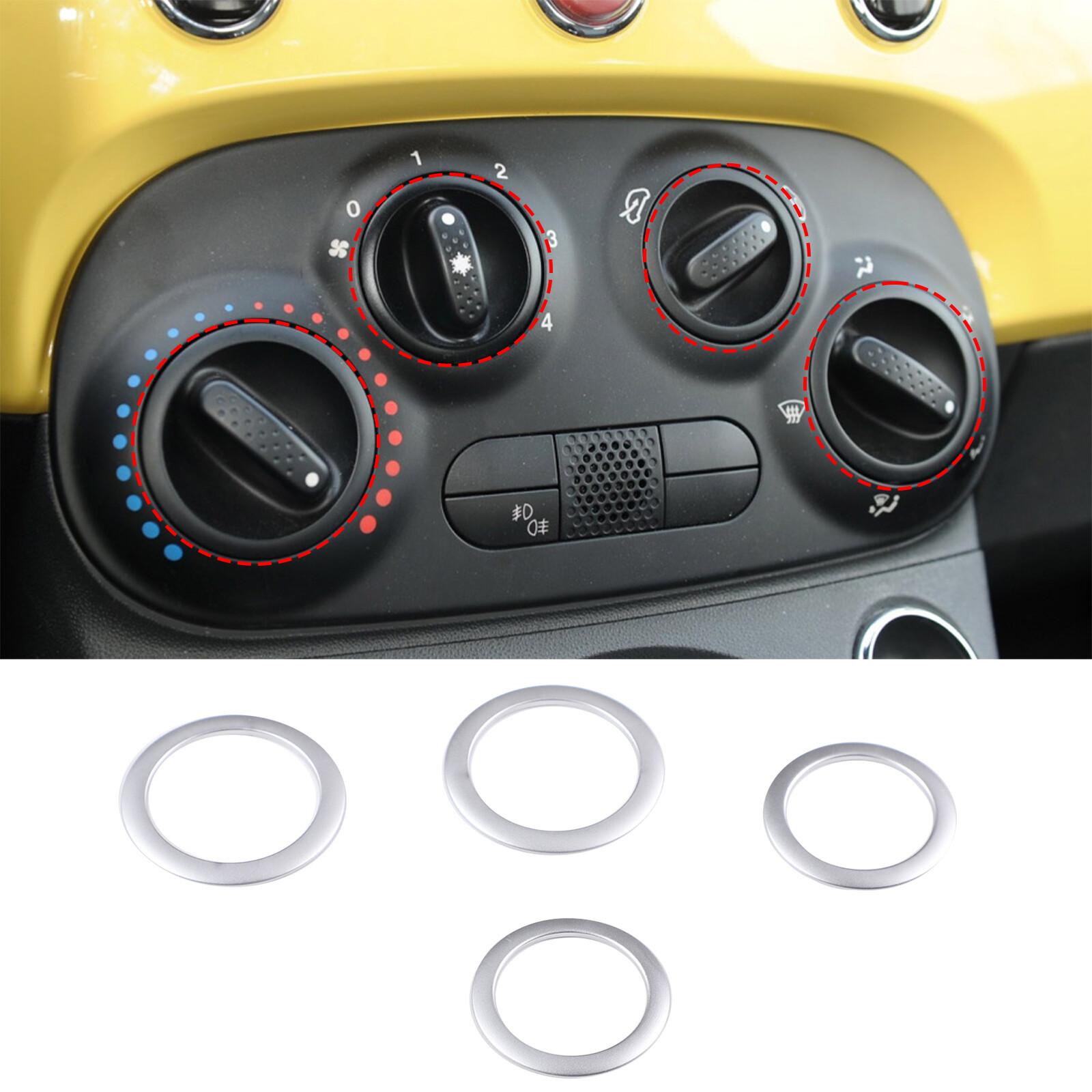 4PCS/Set Center Console AC Knob Alloy Ring Trim Cover For Fiat 500 2010-