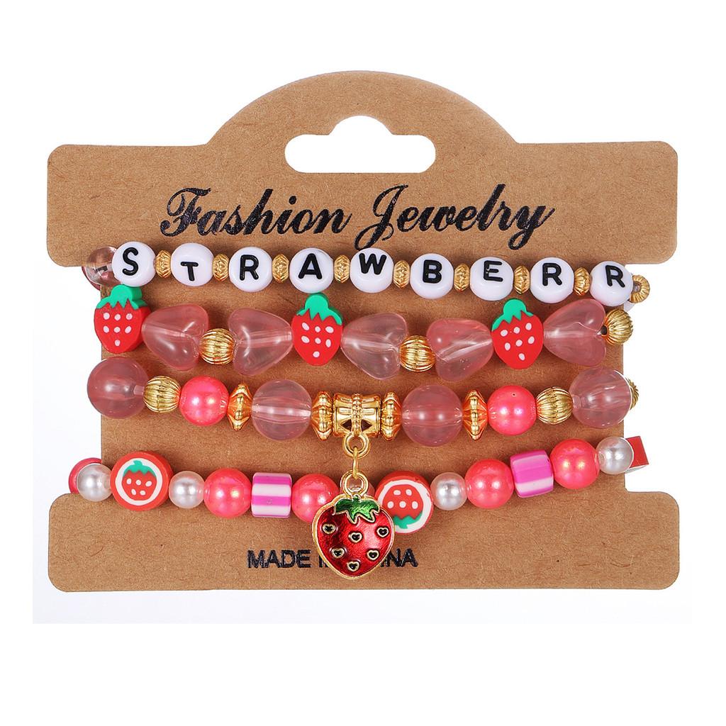 Strawberry Pendant Beaded Bracelet Set With Crystal Glass For Womens Fashion Accessories