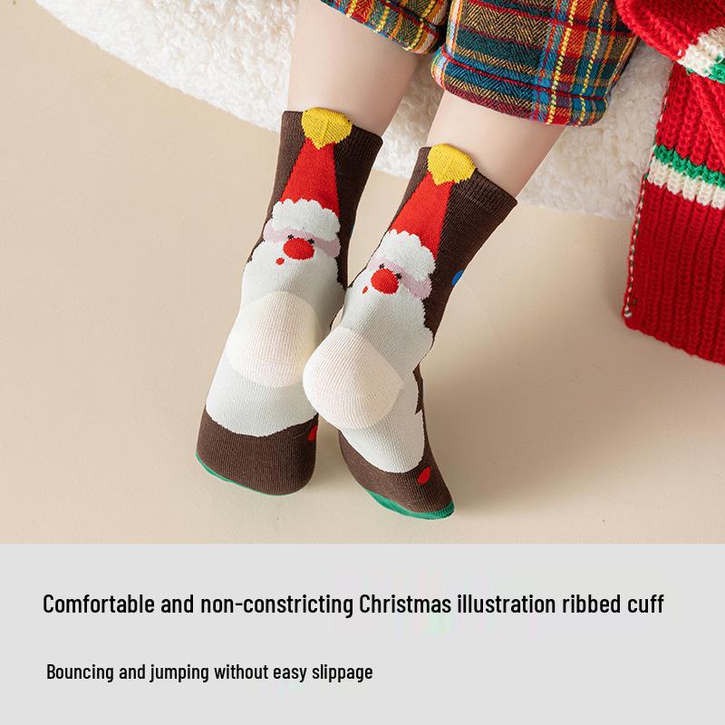 Festive Red Cartoon Mid-Calf Socks for Boys and Girls - Comfortable and Non-Constricting for Autumn and Winter
