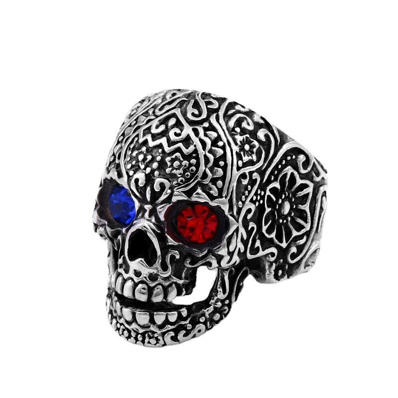Men's Fashion Skull Ring Retro Red Inlaid Ghost Head Ring