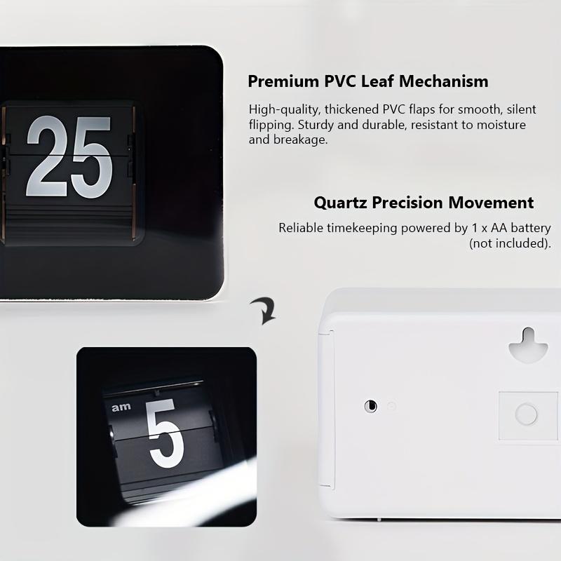 Automatic Flip Clock Alarm Silent Non Ticking Mechanism, Retro Vintage Bedside Clock with Digital Display, AA Battery Operated Not Included