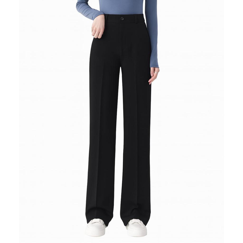 SAINT MARANT 1132 Modne spodnie proste z gumką na każdą porę roku, damskie spodnie wyszczuplające nogi, dopasowane, czarne, spodnie wizytowe, garnitury, biuro, casualowe,