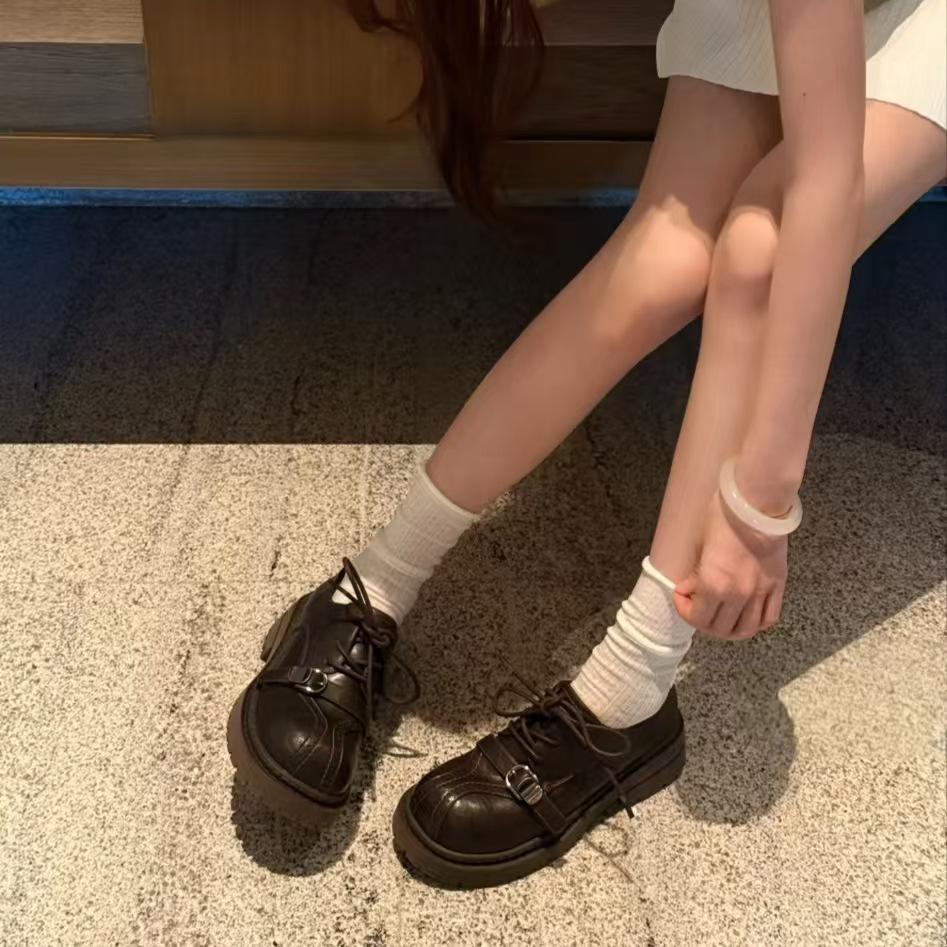 

[Suding Home] Взрыв популярности интернет-знаменитости, лоферы на толстой подошве с увеличением роста, маленькие, милые, универсальные, на шнуровке, маленькие кожаные туфли, туфли 40