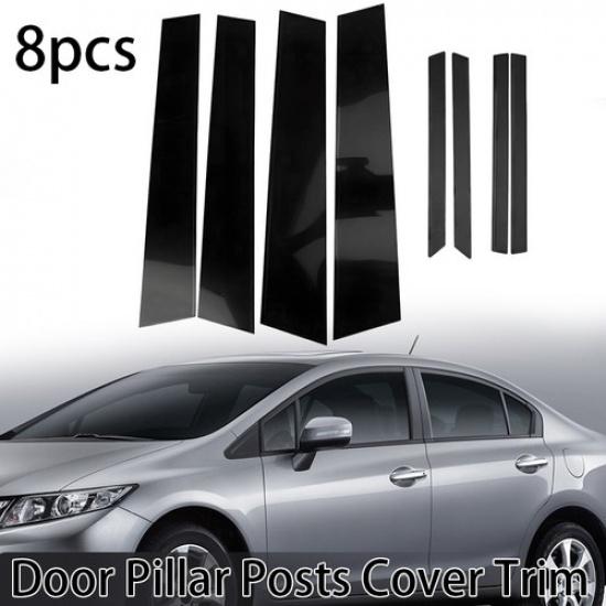 8X Black Window Pillar Post Molding Cover Trim For Honda Civic Sedan 2012-15
