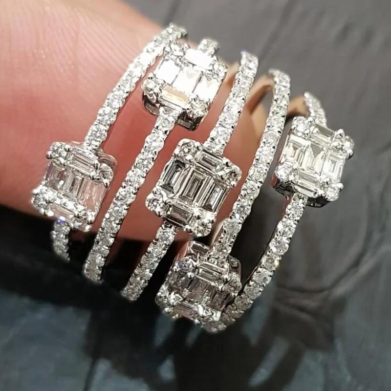 

High End Dazzling Multi-layer Line Circular Ring, Women s Micro Inlaid Sparkling Half Circle Diamond Square Zircon Wholesale 6