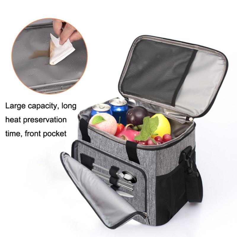 

15L Portable Travel Lunch Bag Picnic Thermal Insulated Cooler Tote Waterproof Oxford Cloth Shoulder Bag Grey