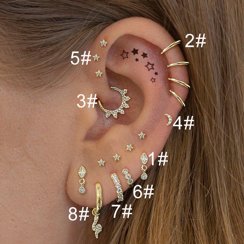

Helix Conch Piercing Snake Earrings for Women Silver Color Moon Star Daith Tragus Cartilage Ear Hoop Septum Rook Fashion Jewelry 1-1pc