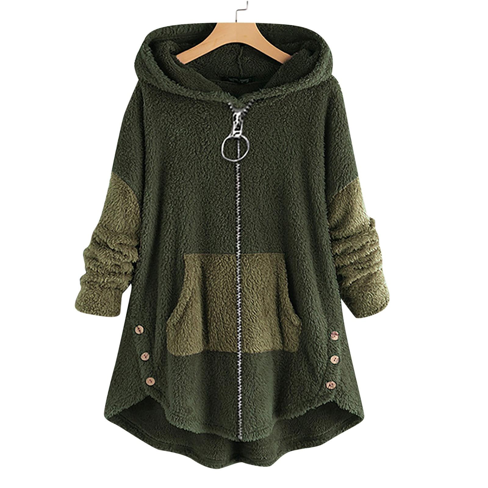 

Жіноче повсякденне пальто середньої довжини з капюшоном, однотонний кардиган на блискавці з довгим рукавом осінь/зима XL зелений