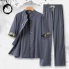Men's Summer Thin Short Sleeve Casual Hanfu Set Vintage Style Cotton Blend Comfortable Leisure Wear for Middle-Aged and Elderly