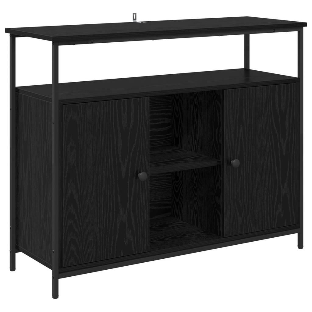 Sideboard In Black Oak Look 100 X 35 X 80 Cm Engineered Wood