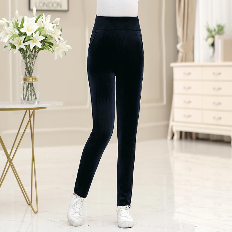 Winter Thicken Velvet Pencil Pants Women's High Waist Plush Fleece Lined Ankle-length Pantalons Slim Leggings