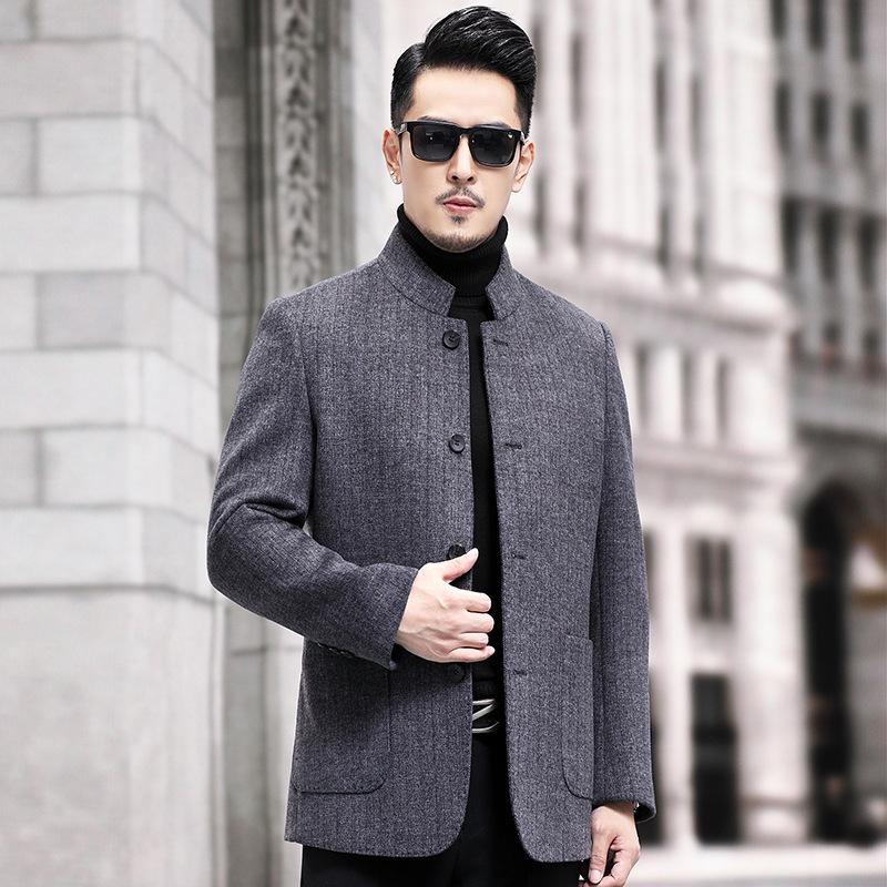 Autumn and winter double-sided woolen coat middle-aged fashion new casual men's jacket stand-up collar coat dad wear