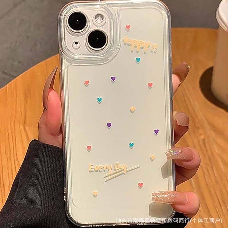The full-screen little heart is suitable for iPhone 11/12/13/14/15/16 Pro Max transparent TPU phone cases