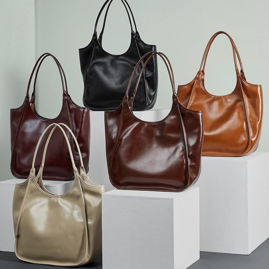 First Layer Cowhide Messenger Bag Vegetable Tanned Leather Women'S Bag Large Capacity Shoulder Bag Commuter Shopping Bag Armpit Bag