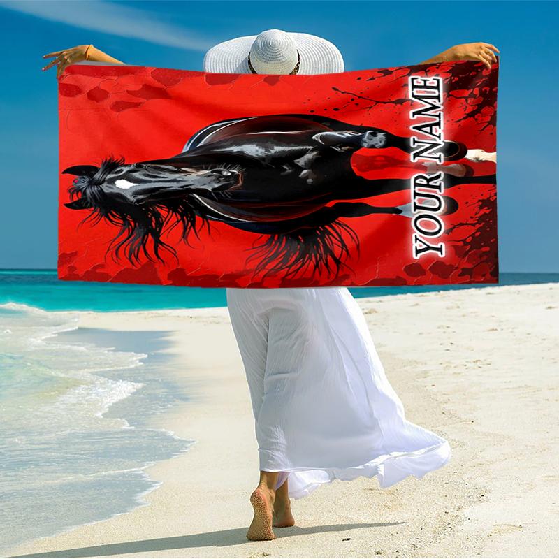 1PC Custom Name Horse Artwork Beach Towel Highly Absorbent And Sand-Resistant Towel for Swimming, Pool, Yoga, And Travel Lightweight