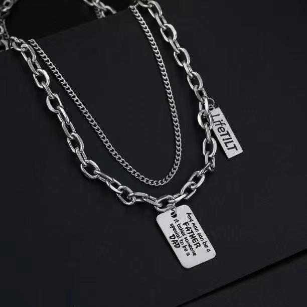 Korean version of hip-hop trend square brand letter necklace female, double-layer stacked sweater chain fashion accessories direct supply