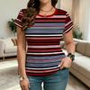 Summer Women's Striped 3D Printed Crew Neck T-Shirt