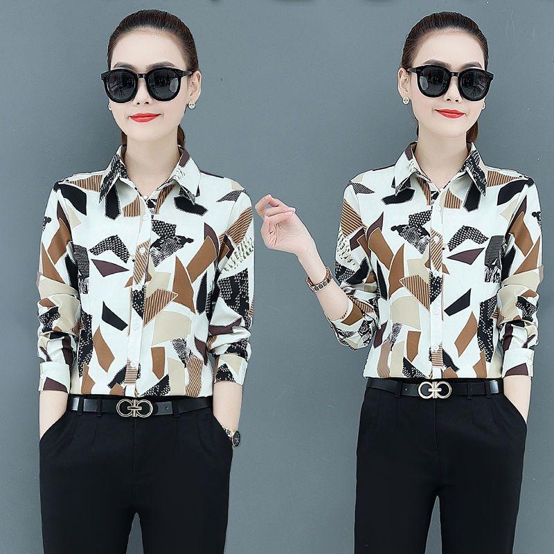 Camisa feminina estampada manga comprida 2023 nova versão coreana solta floral camisa feminina chiffon