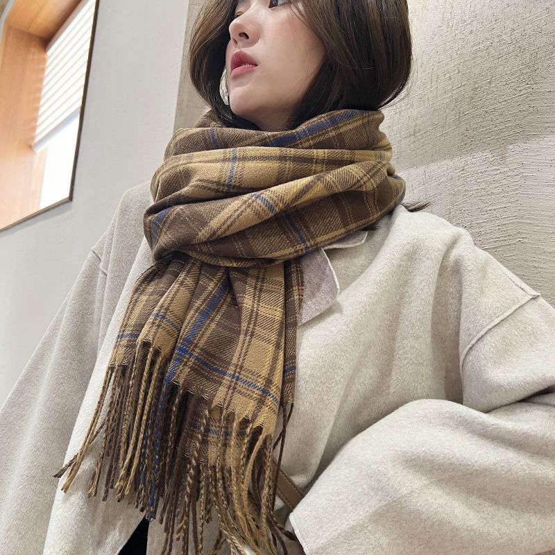 2025 Scarf Shawl Women's New Winter Thickened Warm Imitation Cashmere Scarf, Plaid Autumn and Winter Scarf Women