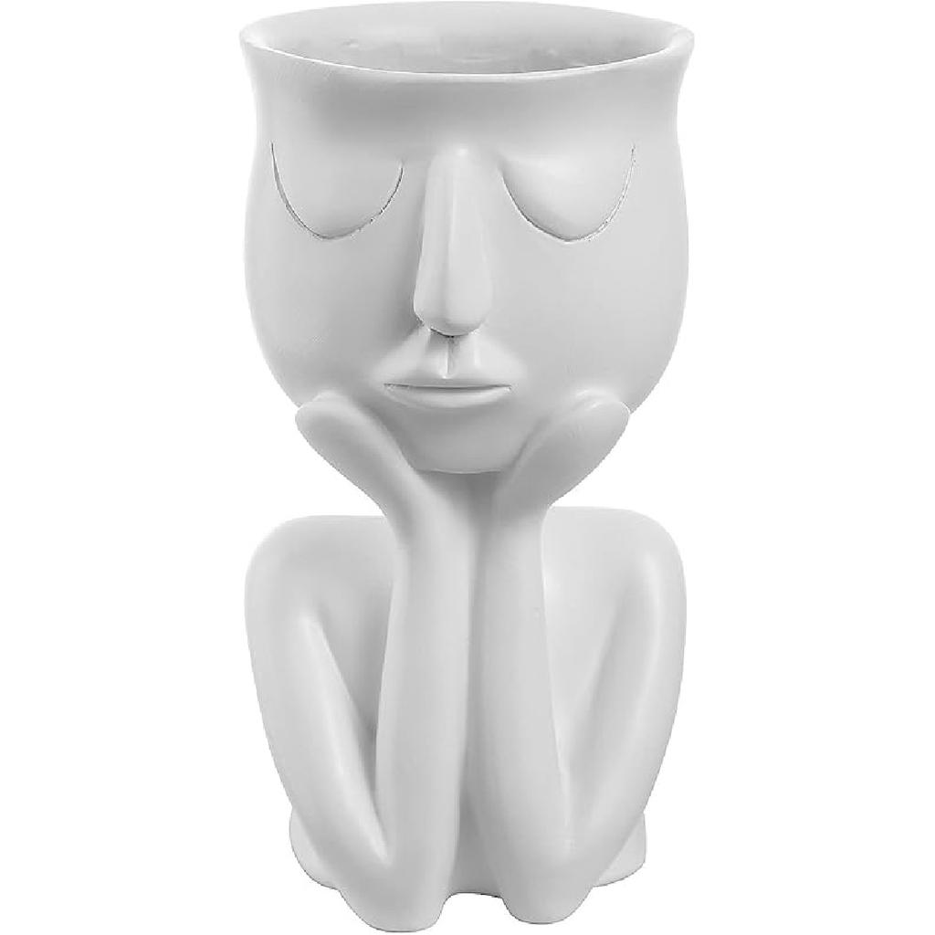 Resin Head Planter Face Flower Pot 6 inch Tiny Human Shaped Flower Vases Succulents Pots Desktop Decoration for Home Office Indoor Outdoor Gardening