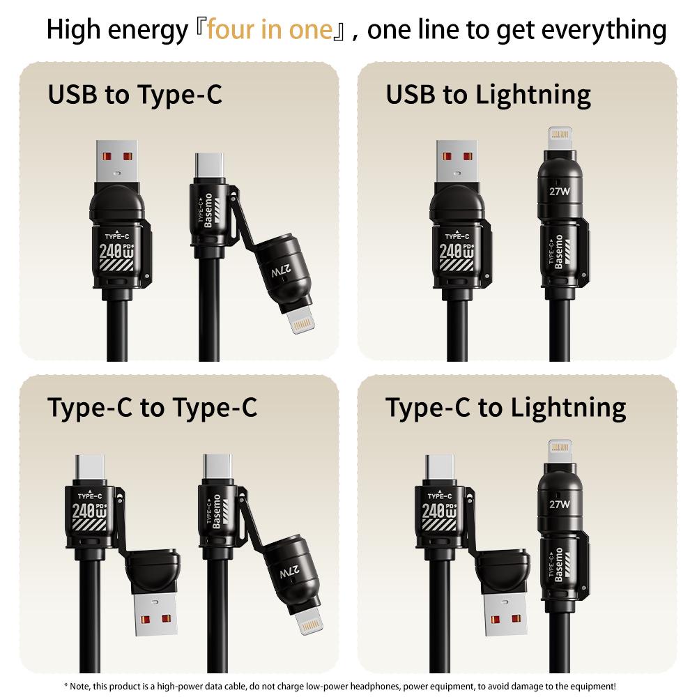 Baimo 240W Four-in-One Fast Charging Cable for Huawei and Apple.