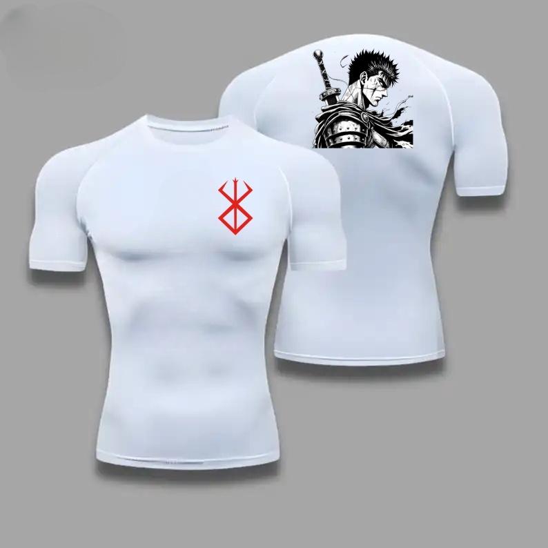 Herren Sommer Sport Kompressions-T-Shirt Atmungsaktiv Schnelltrocknend Hochelastisch Kurzarm-Tee mit Kühner Armor Guts Grafik Fitnessstudio