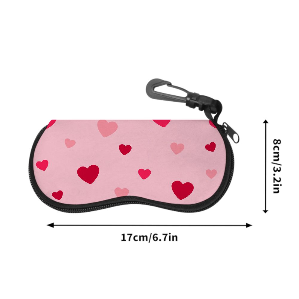 Pink Heart Pattern Soft Eyewear Pouch,Portable Sunglasses Case,Protective Glasses Bag,Lightweight Travel Accessory for Women Girls