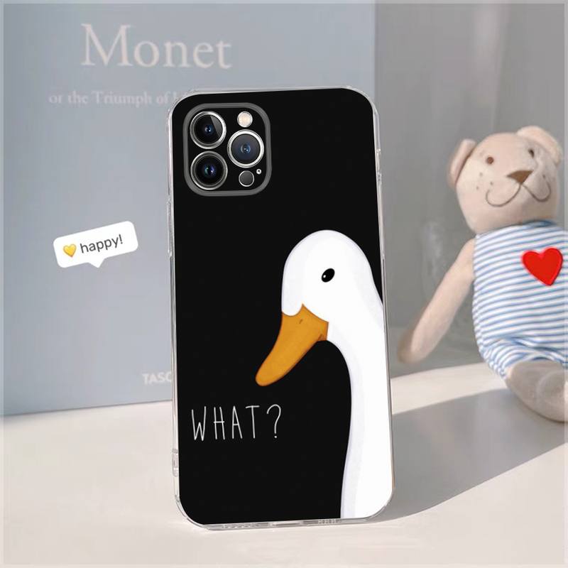 Cartoon duck Phone Case For iPhone 14 13 12 11 Pro Max XS X XR SE 2020 6 7 8 Plus Mini Transparent Shell