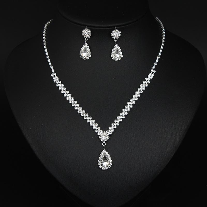 

Модные универсальные стразы ожерелье серьги комплект свадебный банкет женские простые аксессуары