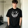 Y2K Oversized Gothic Smiley Face Pattern Top Aesthetic Streetwear Hip Hop Tee Fashion Cotton Fabric Leisure Pullover T Shirt