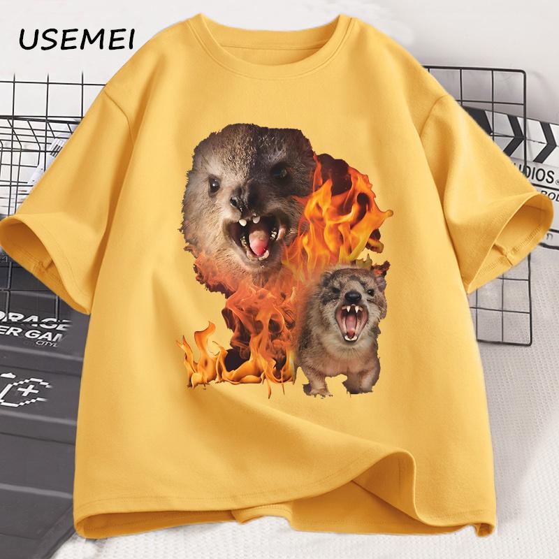 Funny Rock Hyrax Fire Meme Tee Shirt Men Women Stupid T-shirt Ugly Unhinged Tshirt Summer Cotton Opossum Raccoon Tops Oversized