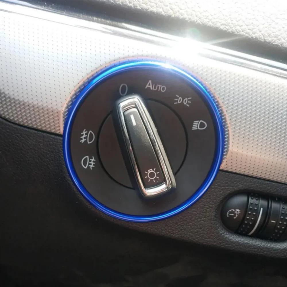 Golf Jett MK5 MK6 Passat B6 B7 CC Touran Tiguan Headlight Switch Trim Ring Durable Aluminum, Colorful Decorative Trim for Car Interior, Car Accessory