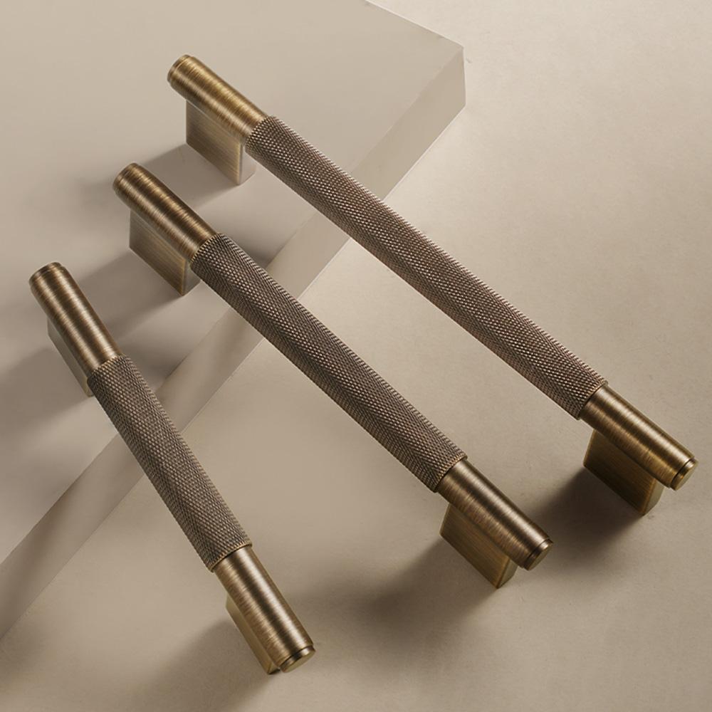 Dooroom Solid Brass Furniture Handles Knurled Cross Diamond Cut Pattern Modern Cabinet Refrigerator Door Pull Drawer Knobs