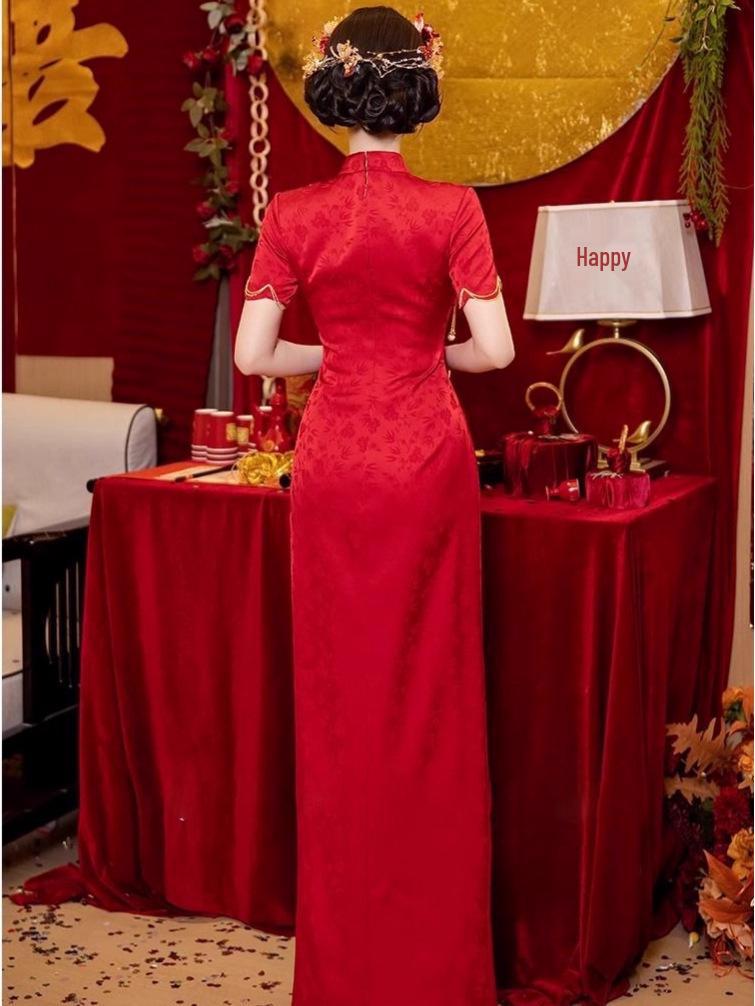Neues chinesisches Stil Schlankmachendes Retro Rotes Cheongsam Kleid für Damen - Sommer Edition