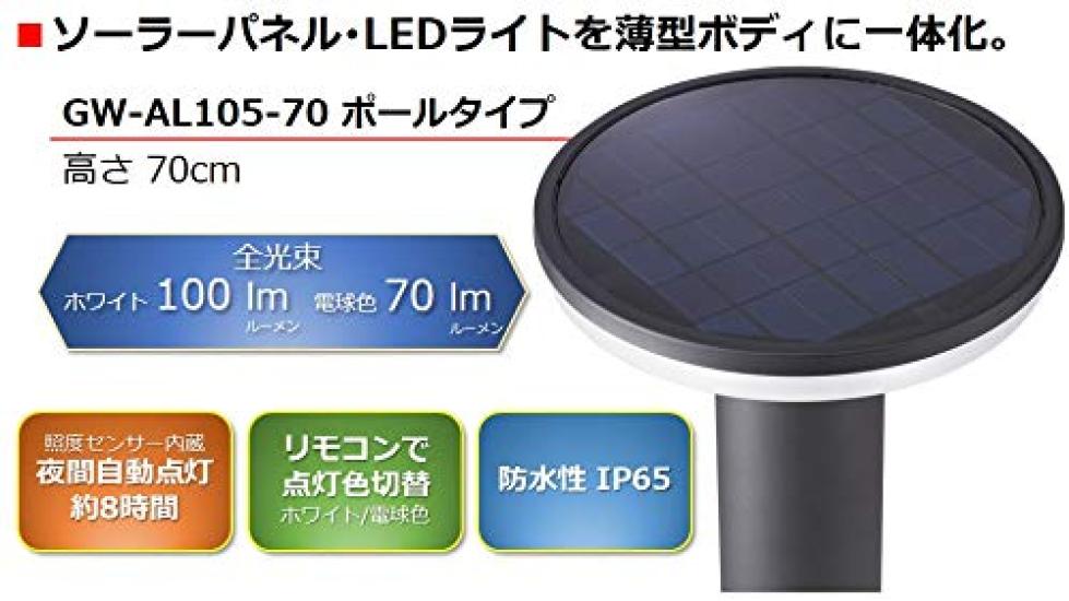 Rain-resistant GWSOLAR Solar LED Street Light, 100lm Brightness, White or Warm White, Remote Control Adjustable, 2-3 Days of Continuous Use On a Full
