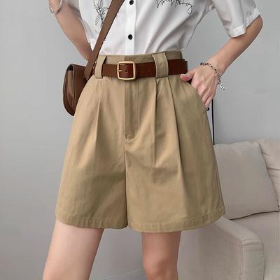 Khaki Work Shorts for Women In Summer Wear High Waist Loose Wide-leg Pants Thin Casual Straight Five-point Mid-sized Pants