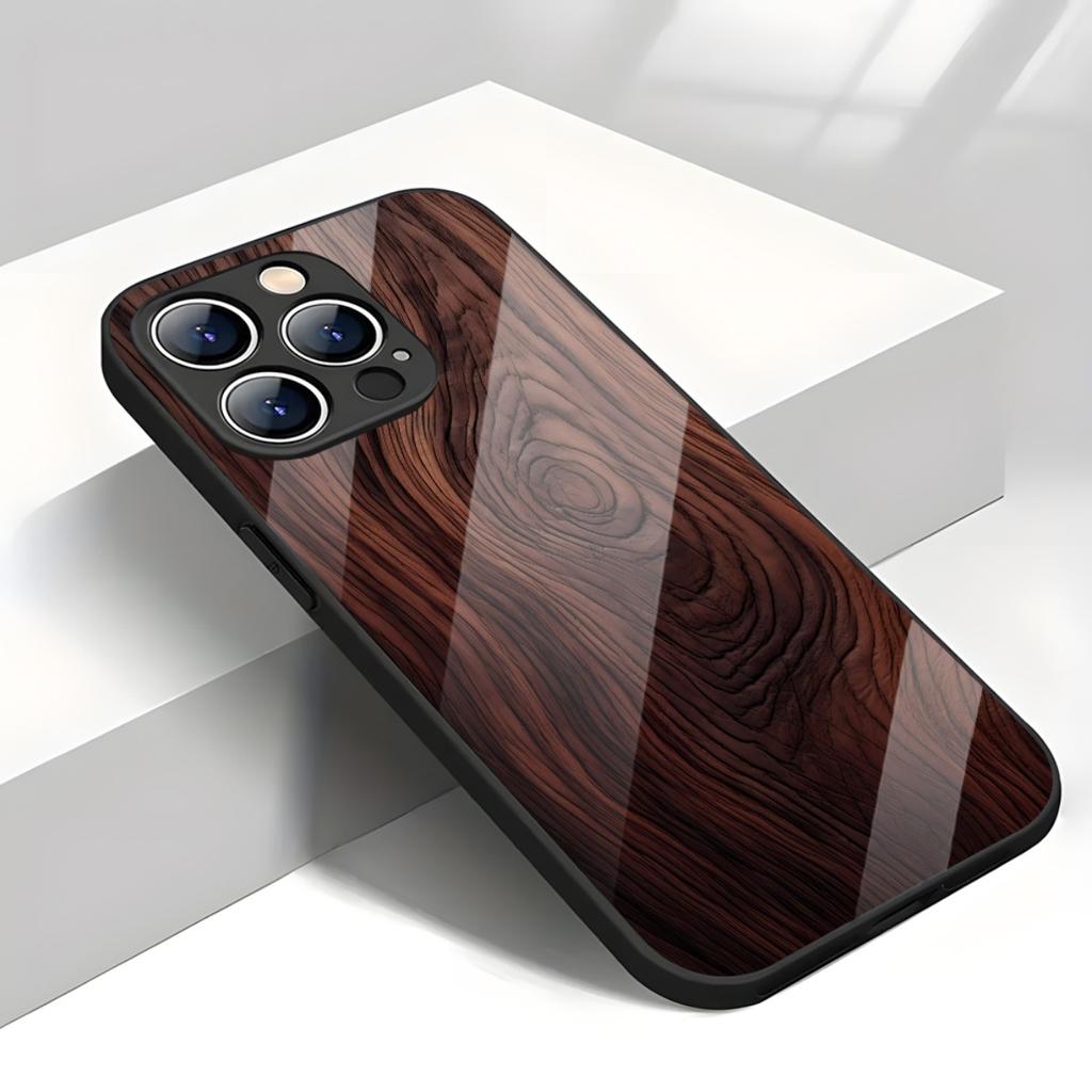 Phone Case Made of Tempered Glass with Wooden Texture with For Iphone 17/16/15/14/13/12Pro Max Plus Mobile Phones 13 Cover