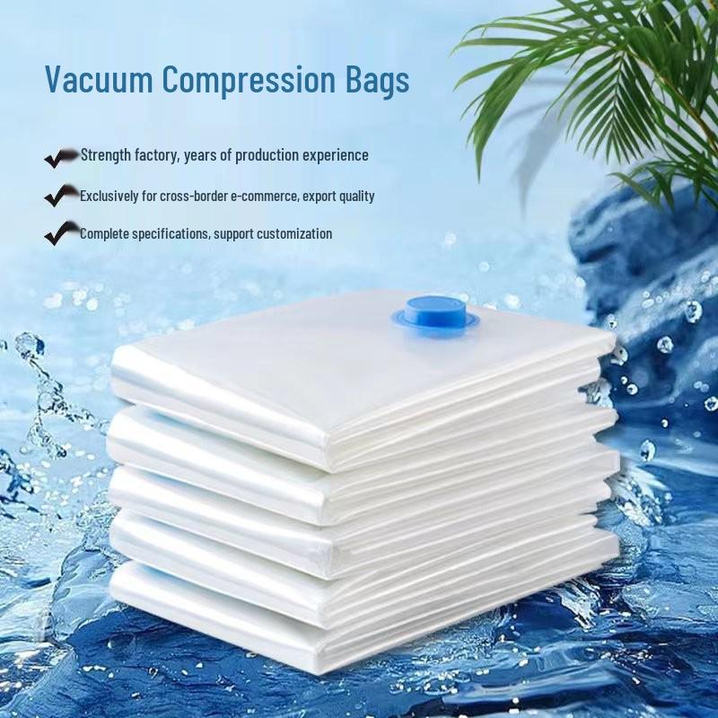 Blue Edged Transparent Vacuum Compression Storage Bag for Clothing and Quilts - Dustproof and Travel-Friendly