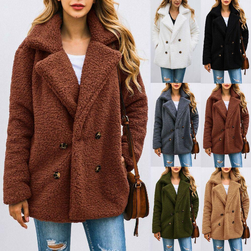 Luxuriös Weicher Damen Teddybär Faux Fur Fleece Wintermantel Cardigan Jacke