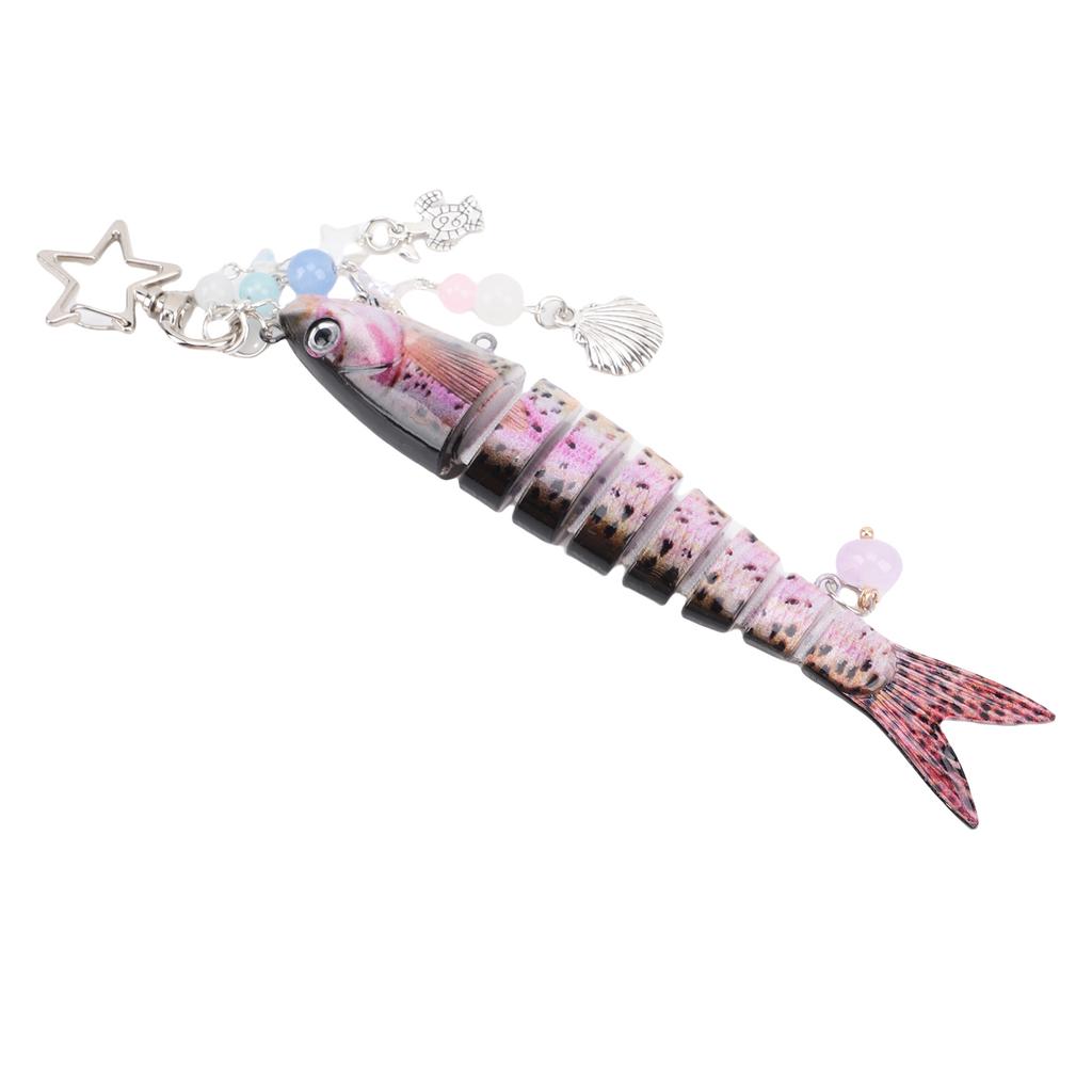 Lifelike Fish Keychain 5.3 Inch Alloy ABS 3D Eye Creative Fishing Bait Keychain for Bag Purse Fishing Gifts Pink