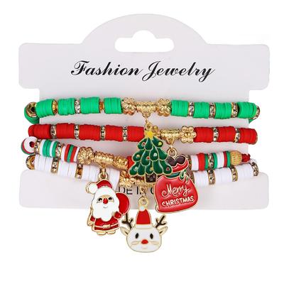 Christmas Polymer Clay Bead Bracelet Set: Santa Claus, Reindeer, and Tree