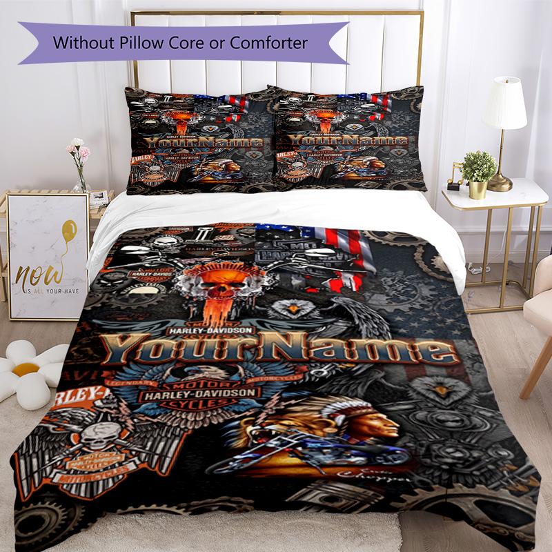 Motociclette Harley-Davidson Personalizza il tuo nome Set Biancheria da Letto Copripiumino Traspirante con Federe Decorazione per la Casa Regalo di Compleanno