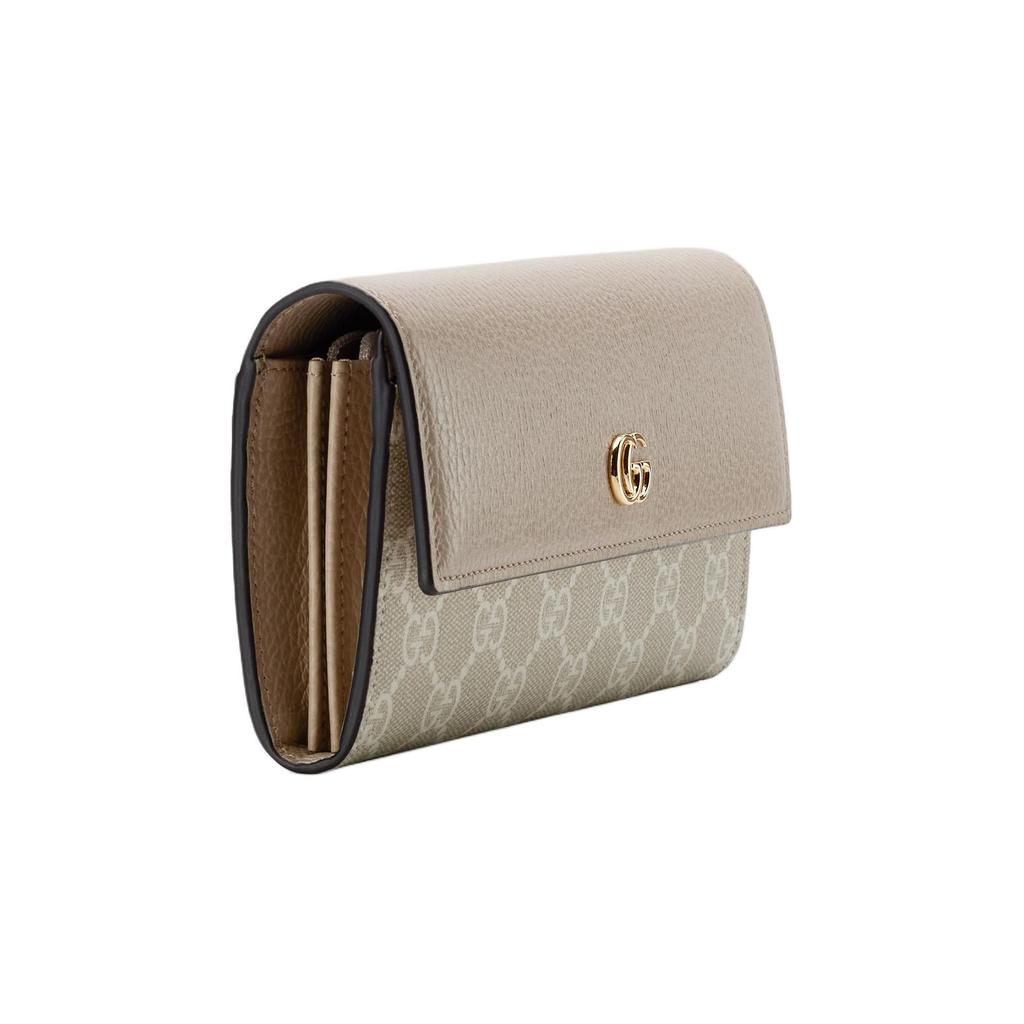 Gucci GG Marmont Gold Logo Snap Closure Long Canvas And Leather Wallet Women wallet Beige Oatmeal 456116AACFE9543