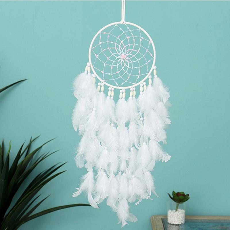Hand-woven White Feather Dreamcatcher Wind Chimes Bedroom Hanging Ornaments Creative Birthday Festival Gifts Home Decor Crafts