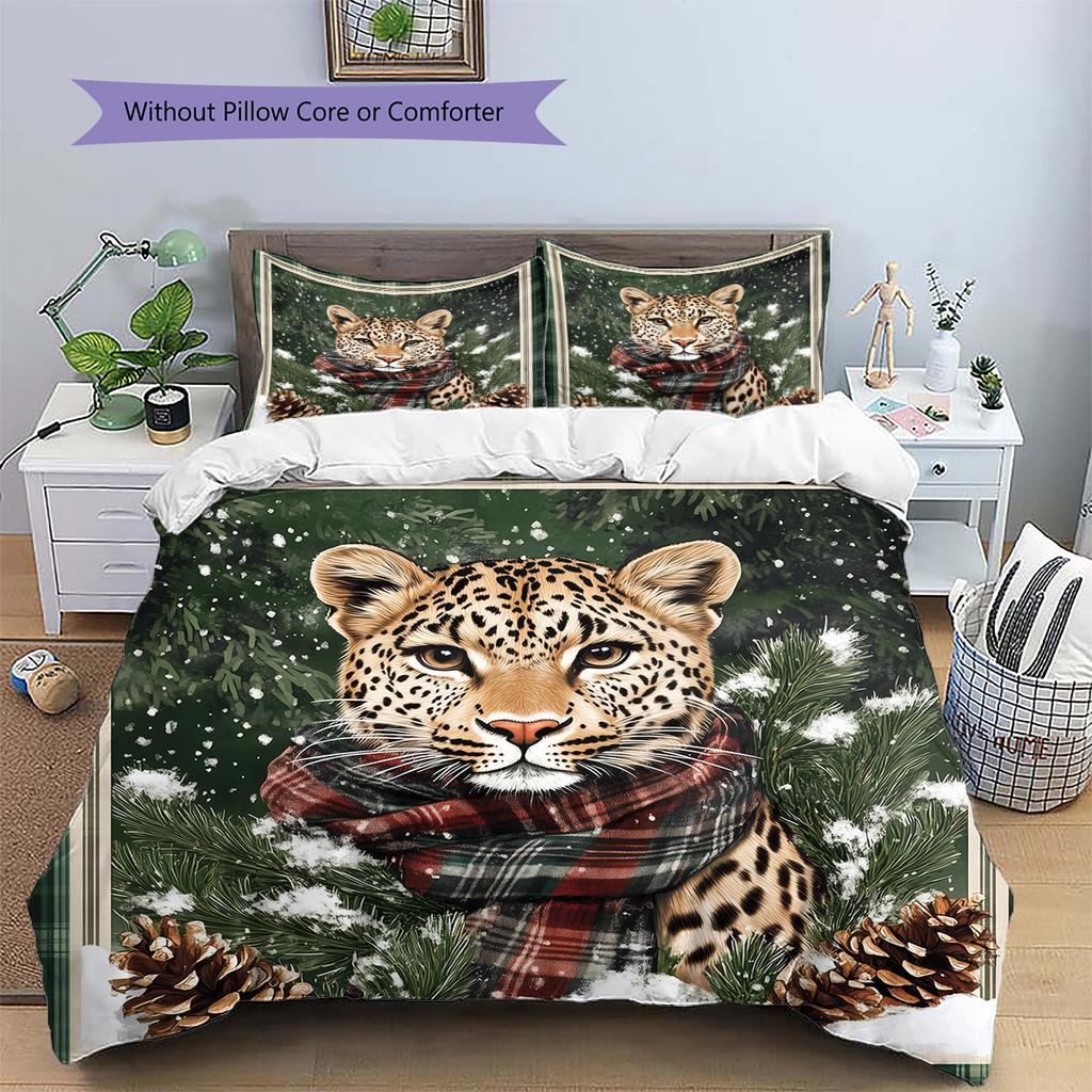 Forest Leopard Pattern Bedding Quilt Set Quilt Cover Pillowcase Home Decoration Gift (1 * Duvet Cover + 2 * Pillowcase, Without Core)