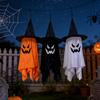 Floating Ghost Props for Window Halloween Hanging Decor with Wizard Hat, LED Light Up Lighted Pendant Yard Windsock Porch Yard, Outdoor Spooky Fabric