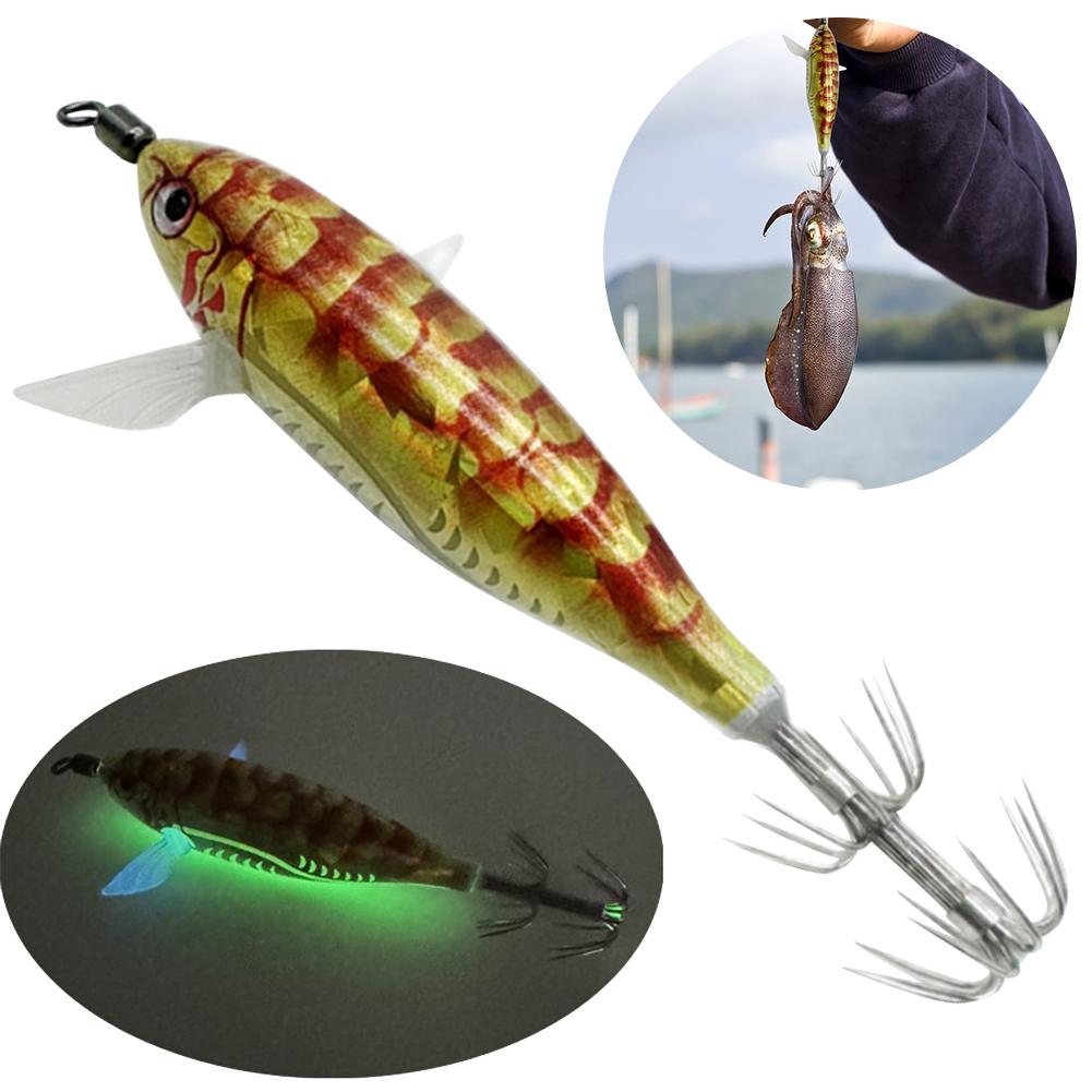 1-3pcs Luminous Floating Egi Lure 5.5g Wood Shrimp Horizontal Laser Squid Jigging Shrimp Hook Octopus Cuttlefish Fishing Baits