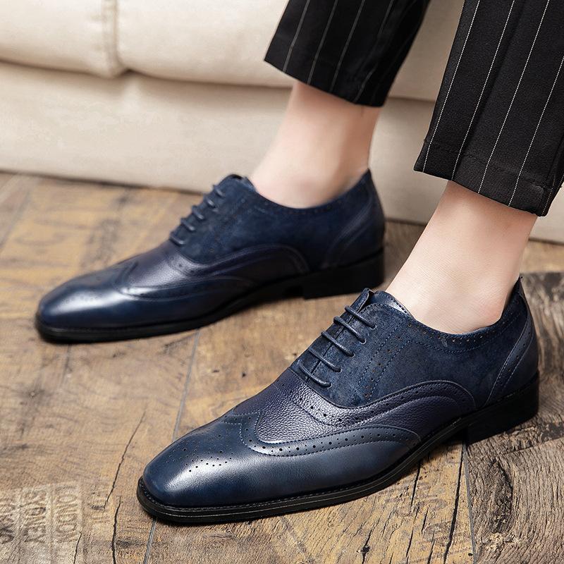Men's Large Size Formal Leather Shoes Pointed Oxford Shoes Retro Business Professional Men's Shoes Fashion Splicing Leather Shoes