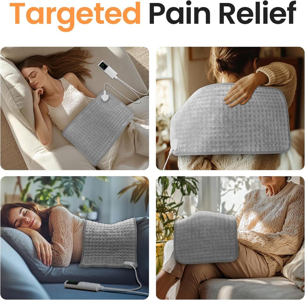 Heating Pad for Back, Neck, Shoulders & Period Cramps, 9 Heat Settings, Auto Shut-Off, Rapid Heating, 12''24'', Velvet-like Fabric