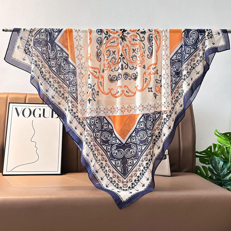 French retro ethnic style 111 imitation silk scarf large square scarf with shawl beach towel for women in spring and autumn